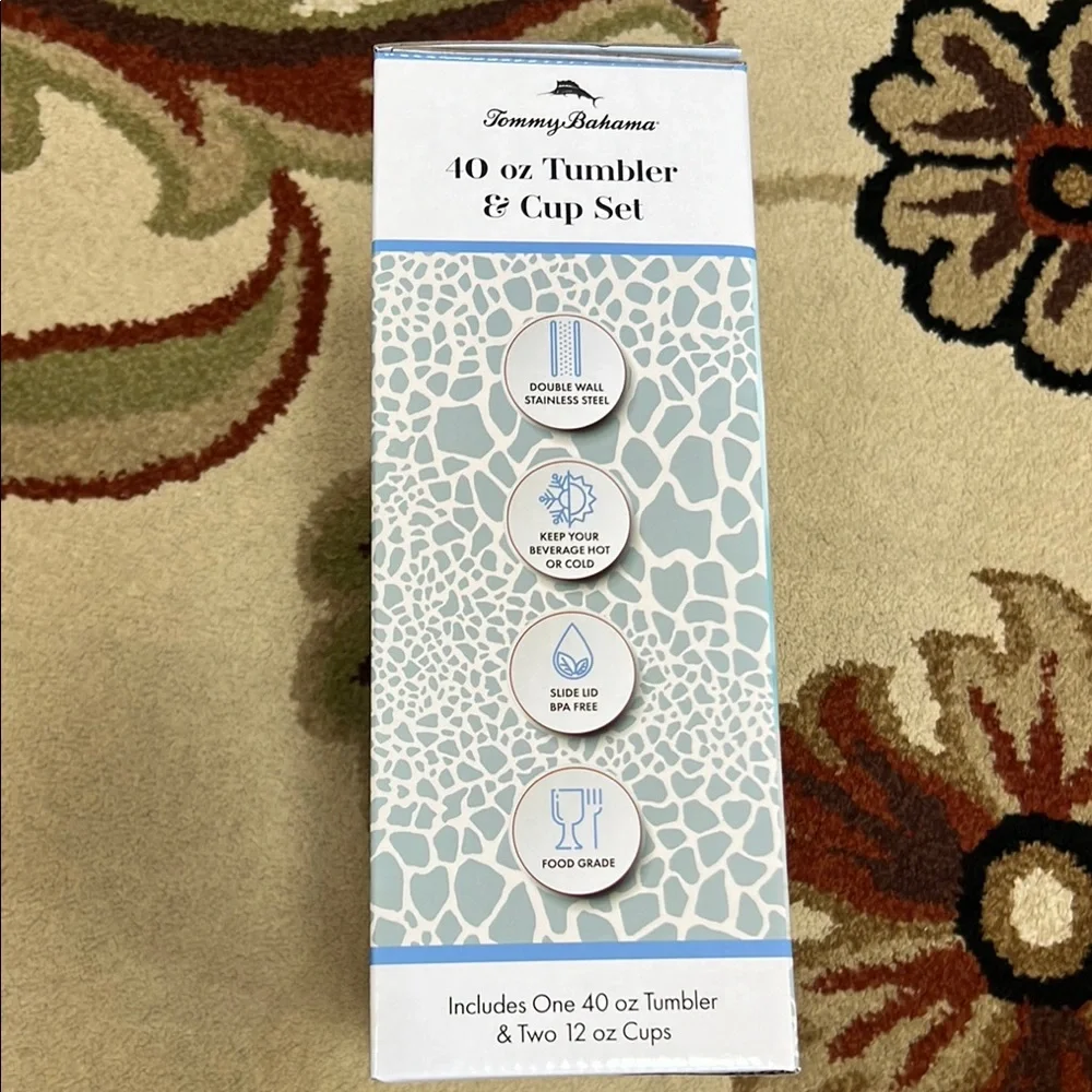 Tommy Bahama Blue Stainless Steel 40 oz Tumbler & Cup Set - Picture 2 of 3
